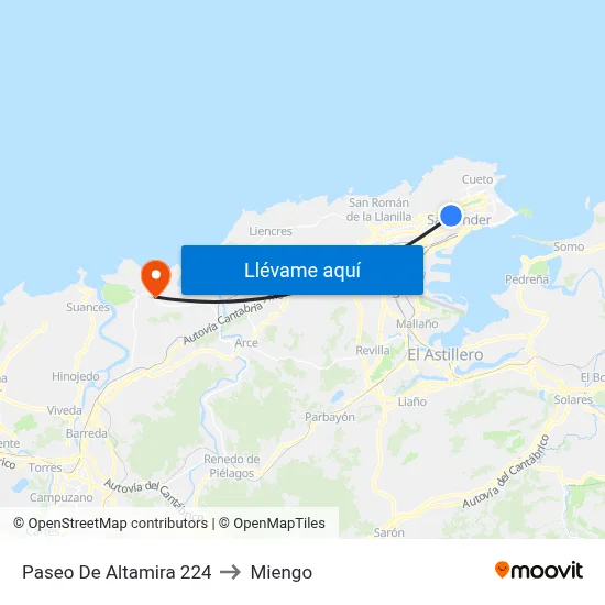Paseo De Altamira 224 to Miengo map