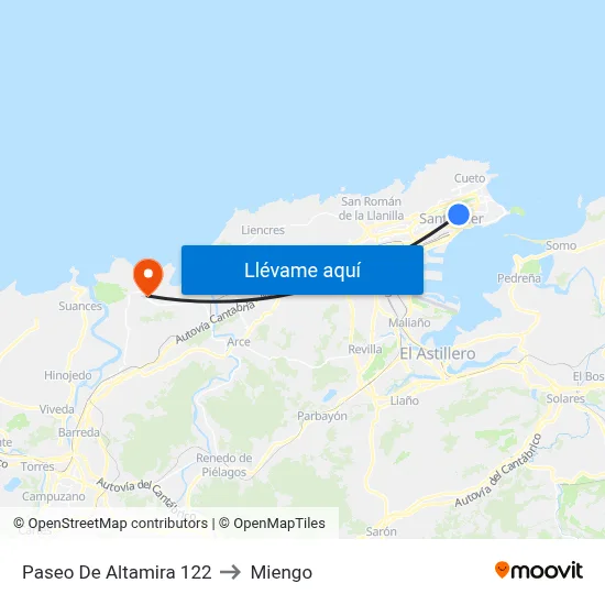Paseo De Altamira 122 to Miengo map