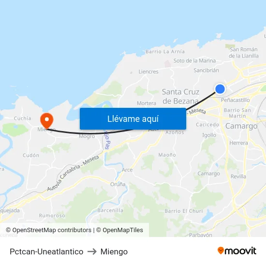 Pctcan-Uneatlantico to Miengo map