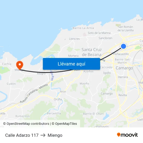 Calle Adarzo 117 to Miengo map