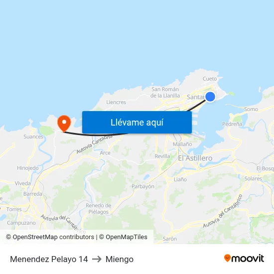 Menendez Pelayo 14 to Miengo map