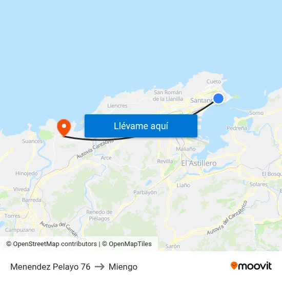 Menendez Pelayo 76 to Miengo map