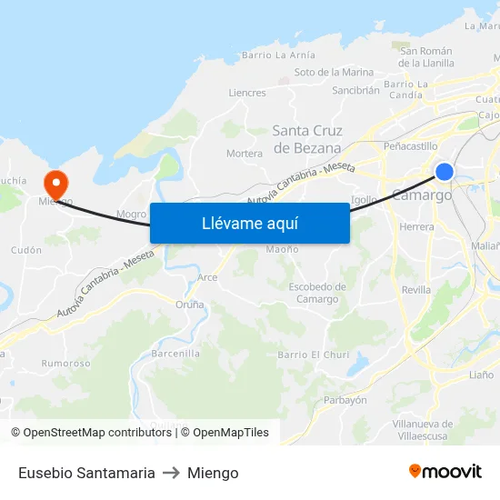 Eusebio Santamaria to Miengo map