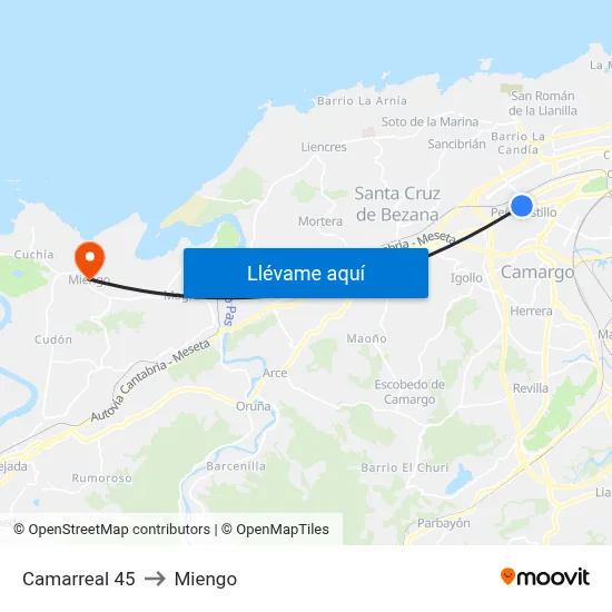 Camarreal 45 to Miengo map