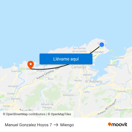 Manuel Gonzalez Hoyos 7 to Miengo map
