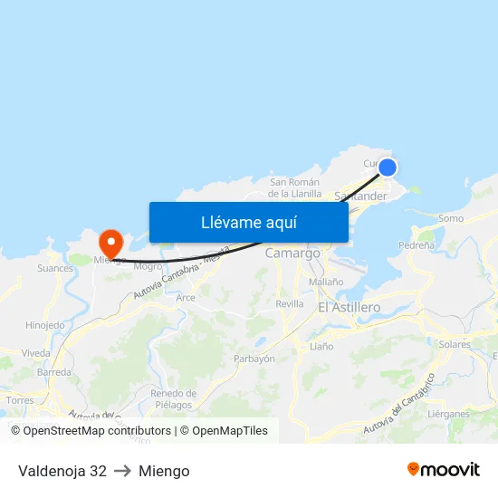 Valdenoja 32 to Miengo map