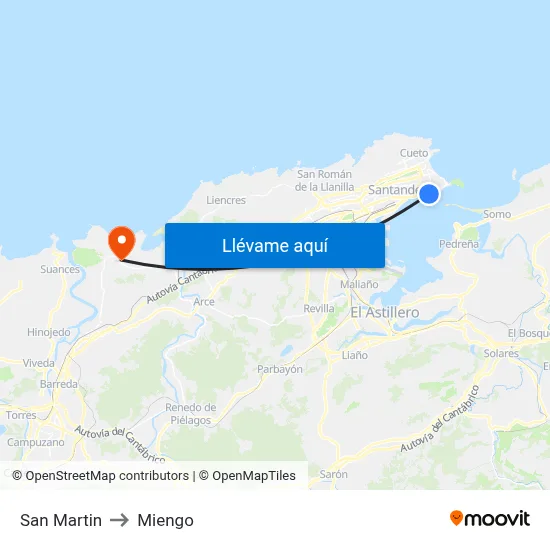 San Martin to Miengo map