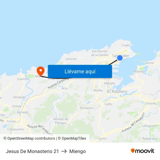 Jesus De Monasterio 21 to Miengo map