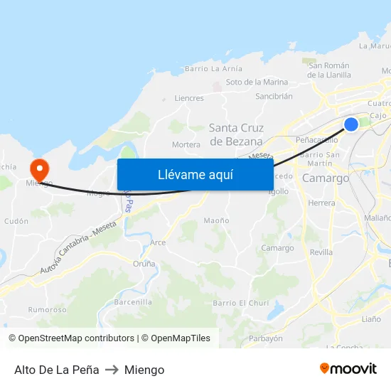Alto De La Peña to Miengo map
