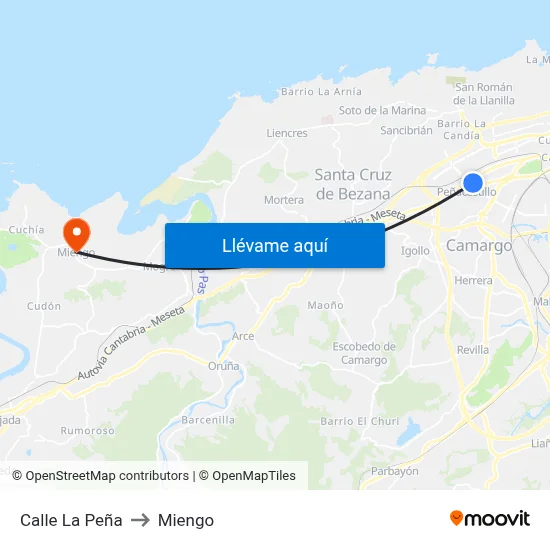 Calle La Peña to Miengo map