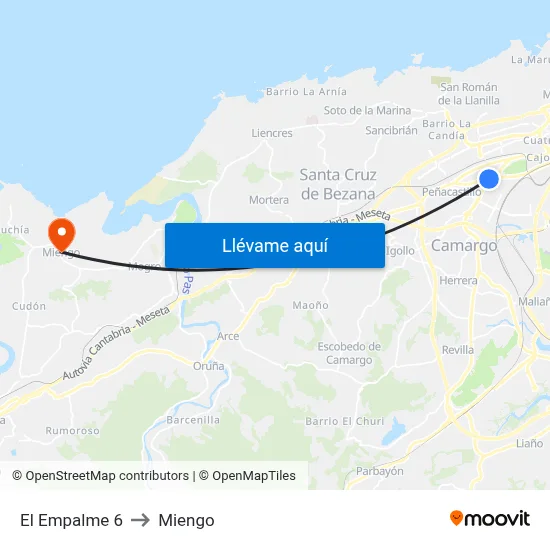 El Empalme 6 to Miengo map
