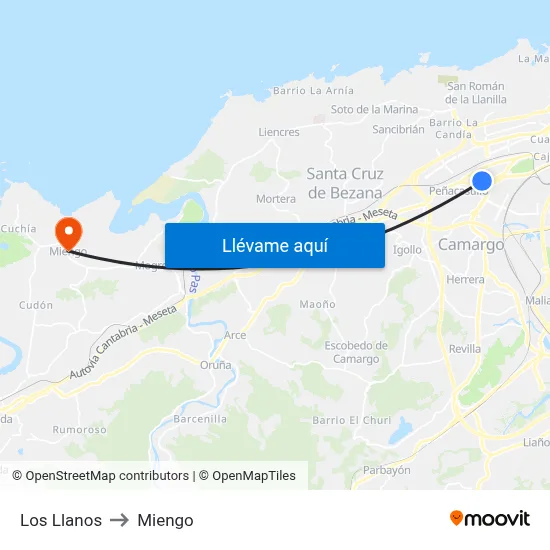 Los Llanos to Miengo map