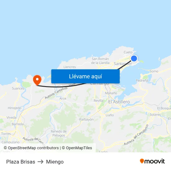 Plaza Brisas to Miengo map