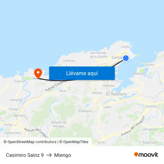 Casimiro Sainz 9 to Miengo map