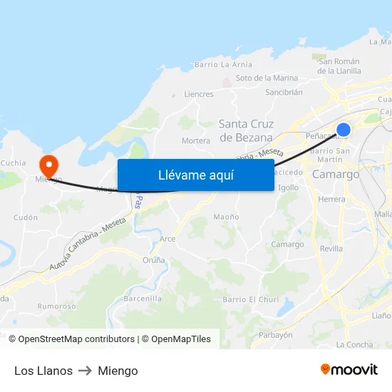 Los Llanos to Miengo map