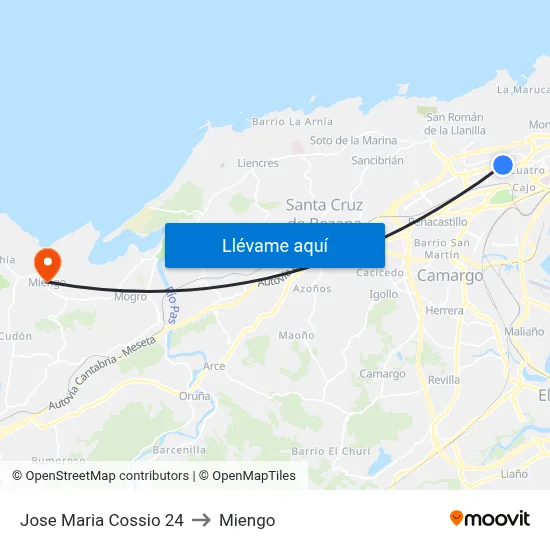 Jose Maria Cossio 24 to Miengo map