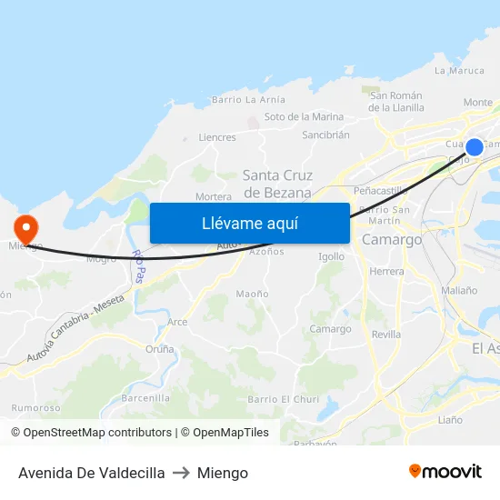 Avenida De Valdecilla to Miengo map