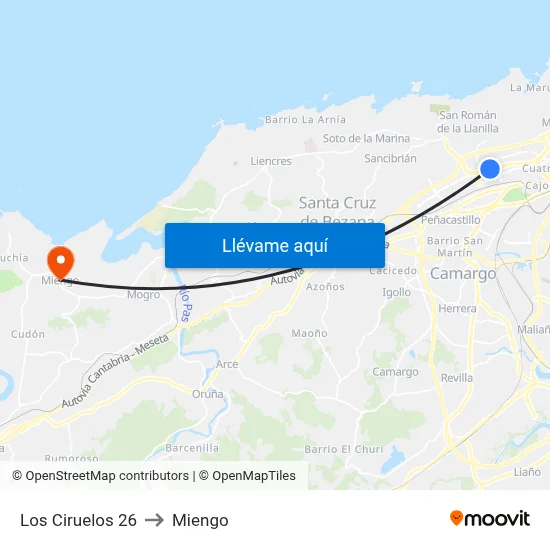 Los Ciruelos 26 to Miengo map