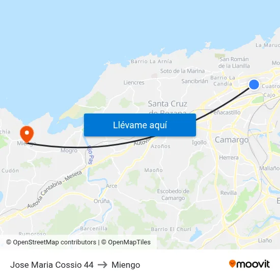 Jose Maria Cossio 44 to Miengo map