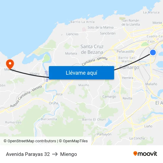 Avenida Parayas 32 to Miengo map