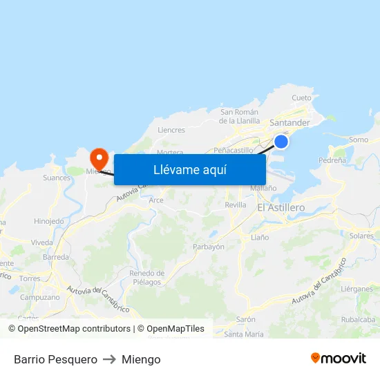 Barrio Pesquero to Miengo map