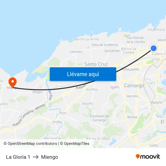 La Gloria 1 to Miengo map
