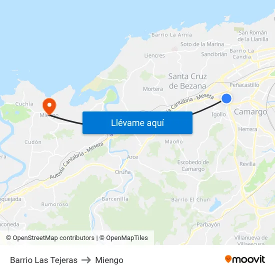Barrio Las Tejeras to Miengo map