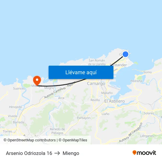 Arsenio Odriozola 16 to Miengo map