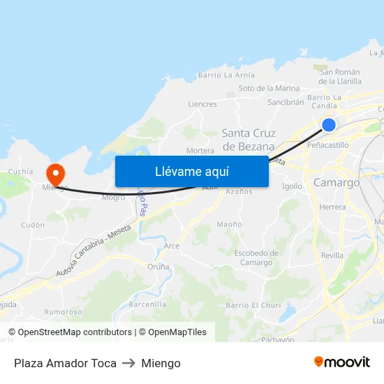 Plaza Amador Toca to Miengo map