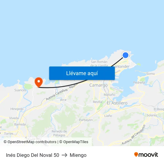 Inés Diego Del Noval 50 to Miengo map