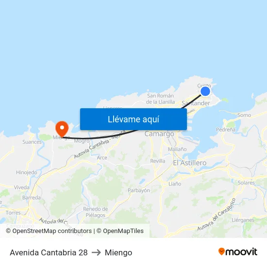 Avenida Cantabria 28 to Miengo map