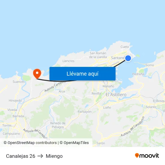 Canalejas 26 to Miengo map