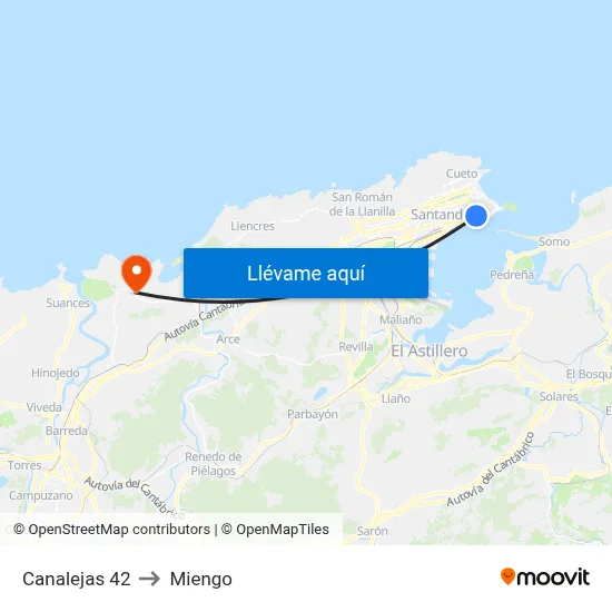 Canalejas 42 to Miengo map