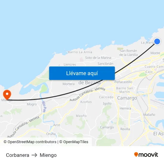 Corbanera to Miengo map