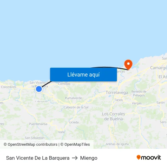 San Vicente De La Barquera to Miengo map