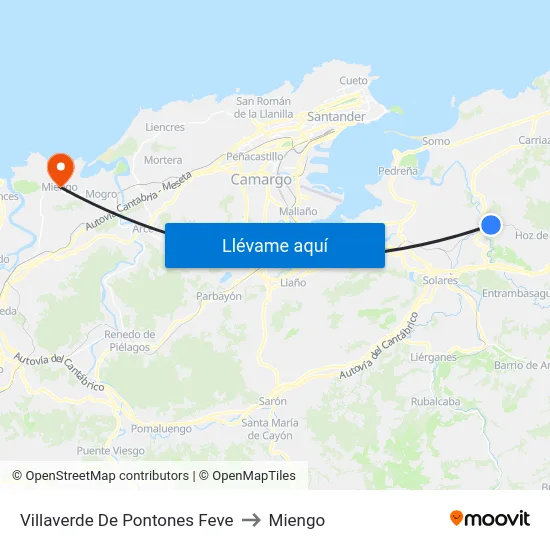 Villaverde De Pontones Feve to Miengo map