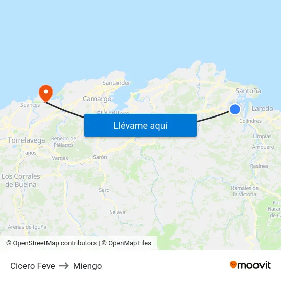 Cicero Feve to Miengo map