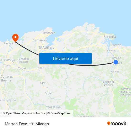 Marron Feve to Miengo map