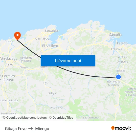 Gibaja Feve to Miengo map