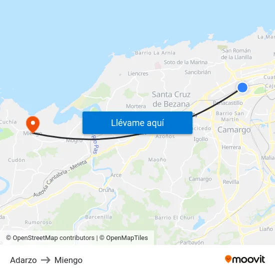 Adarzo to Miengo map