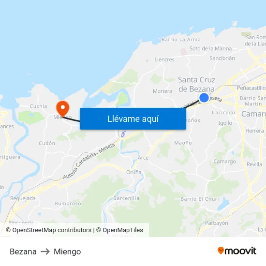 Bezana to Miengo map