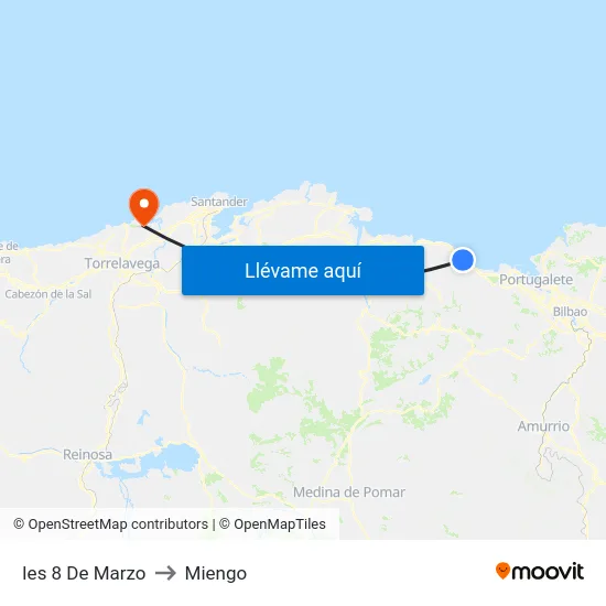 Ies 8 De Marzo to Miengo map