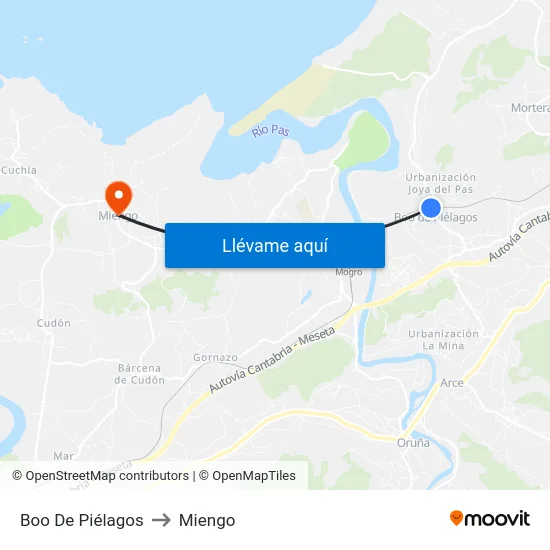 Boo De Piélagos to Miengo map