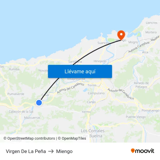 Virgen De La Peña to Miengo map