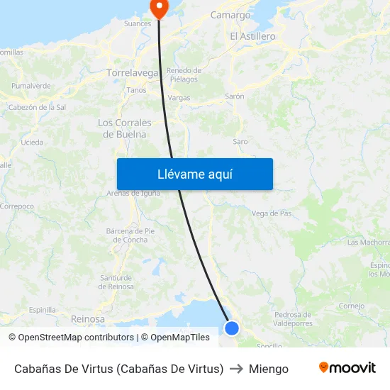 Cabañas De Virtus (Cabañas De Virtus) to Miengo map