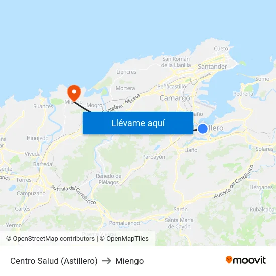 Centro Salud (Astillero) to Miengo map