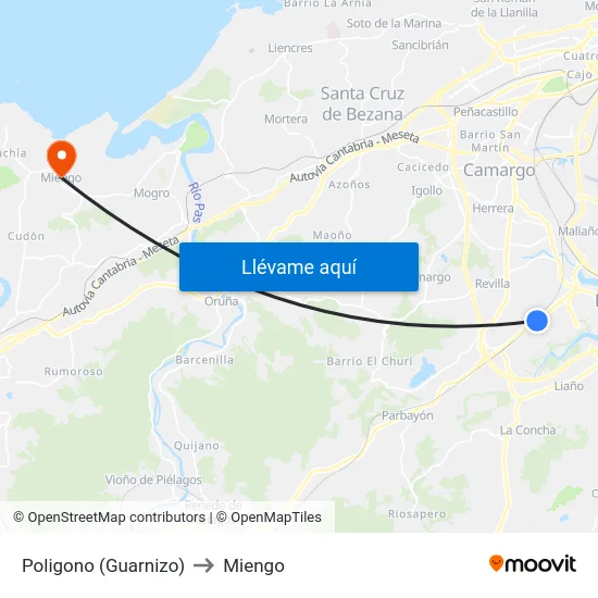 Poligono (Guarnizo) to Miengo map