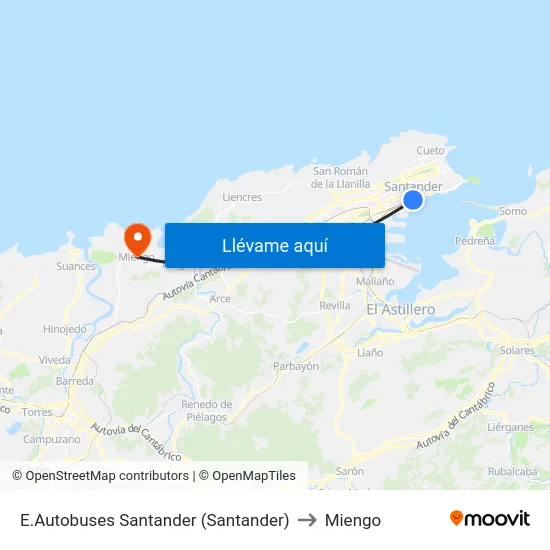 E.Autobuses Santander (Santander) to Miengo map