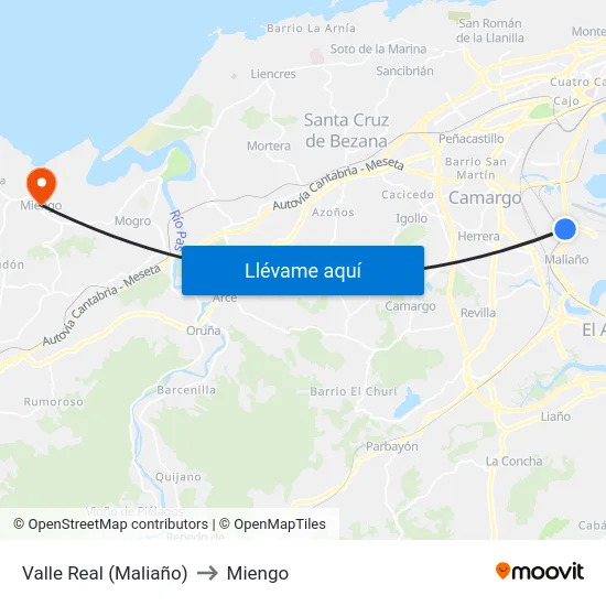 Valle Real (Maliaño) to Miengo map