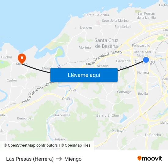 Las Presas (Herrera) to Miengo map